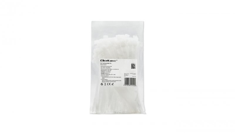 Qoltec Opaski zaciskowe Trytki kablowe 4.8*160mm 100 szt. Nylon66 UV Białe