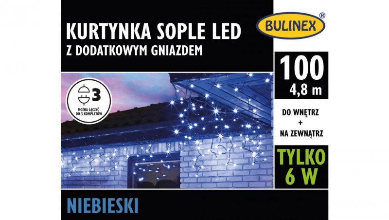 Lampki Bulinex 100led niebieskie 4,80m kurtyna sople