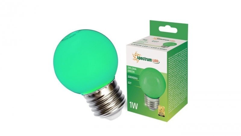 Żarówka LED E27 230V 1W kula zielona PC