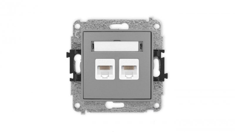 ICON Mechanizm gniazda komputerowego podwójnego 2xRJ45, kat. 5e, 8-stykowy szary mat 27IGK-2