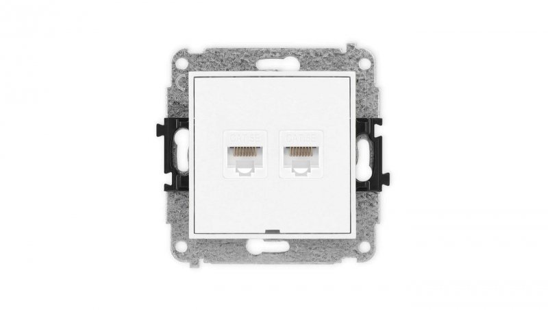 ICON Mechanizm gniazda komputerowego podwójnego 2xRJ45, kat. 5e, 8-stykowy, bez pola opisowego biały IGKBO-2