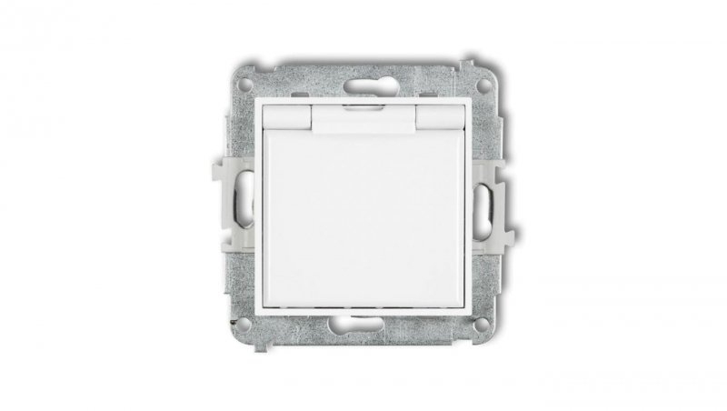 ICON Mechanizm gniazda bryzgoszczelnego z uziemieniem 2P+Z (klapka biała, przesłony torów prądowych) biały IGPB-1zp