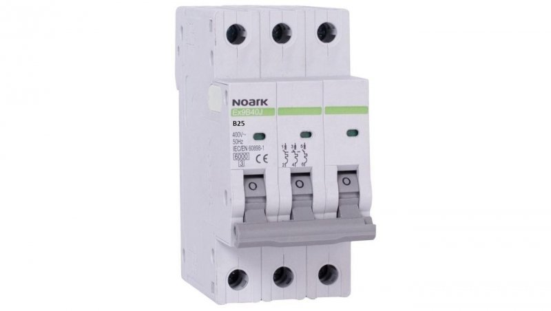 Wyłącznik nadprądowy S bezpiecznik 3-fazowy B25 (B 25A) 3-biegunowy 3P (400V AC) 2,25 modułu SLIM NOARK