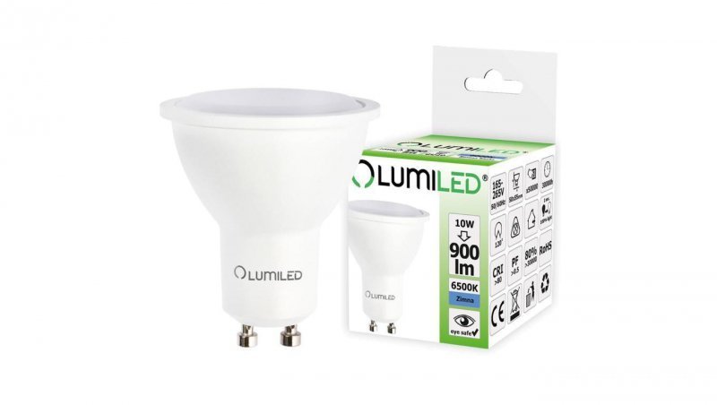 Żarówka LED GU10 10W = 80W 900lm 6500K Zimna 120 LUMILED