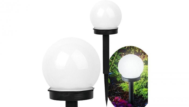 Lampa Ogrodowa LED Solarna Wbijana BIAŁA KULA 10cm GOLDLUX