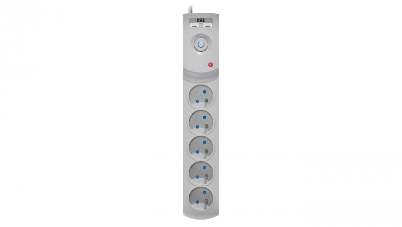 Przedłużacz przeciwprzepięciowy professional 5 gniazd 2xUSB 3m 10A 230V 2300W szary W-100041