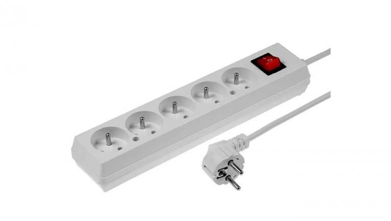 Przedłużacz z wyłącznikiem 5-gniazd z/u 10A 5m /OMY 3x1/ biały PS-570WS T-106020