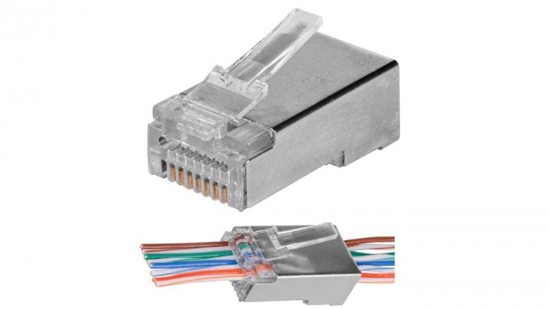 Wtyk modularny RJ45 8P8C kat.5e ekranowany FTP drut przelotowy NEKU WORECZEK 100szt.