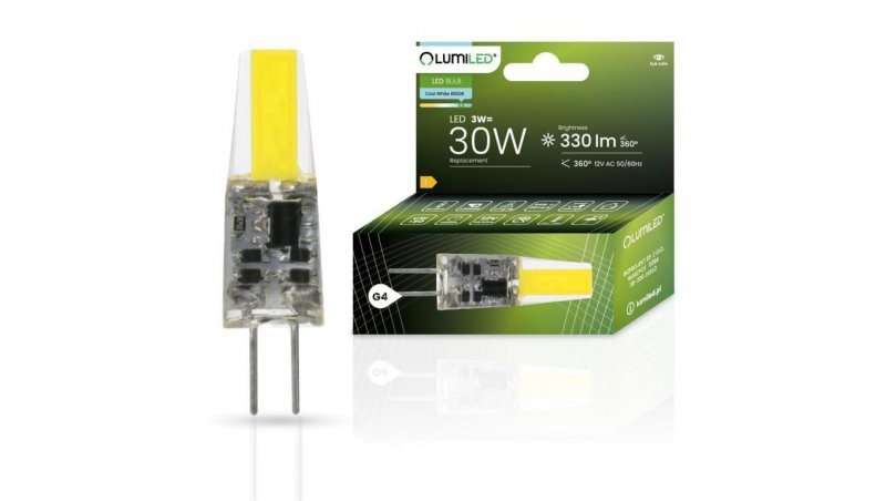 Żarówka LED G4 KAPSUŁKA 3W = 30W 330lm 6500K Zimna 360 LUMILED