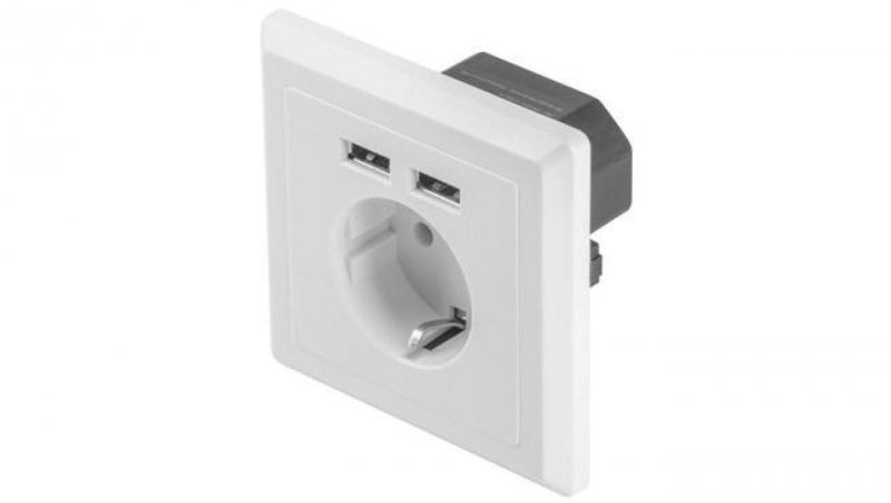Gniazdo p/t pojedyncze SCHUKO białe 2P+Z + 2x USB