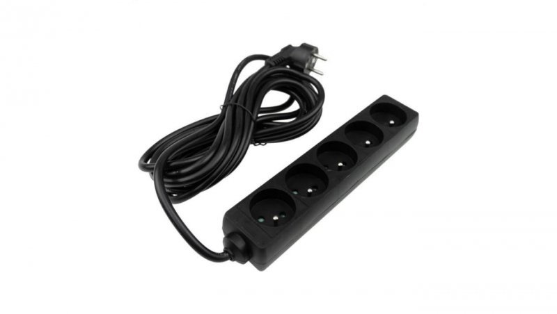 Przedłużacz 5 gniazd 5m z/u 3x1.5mm2 CZARNY