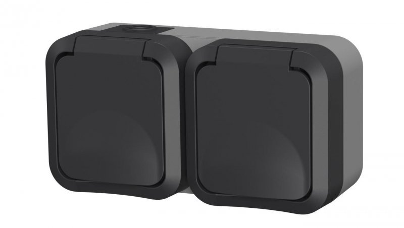 Gniazdo z uziemieniem podwójne natynkowe Aqua Pro IP55 szaro grafitowe 60325