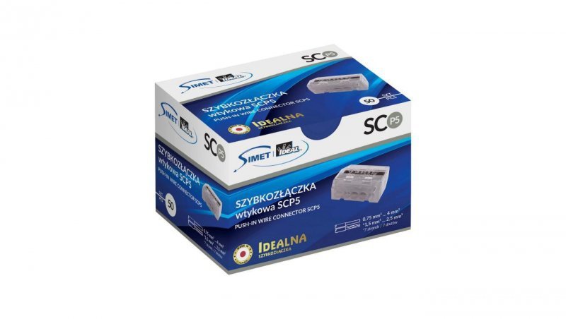 IDEALNA Szybkozłączka 5x 0,75-4mm2 uniwersalna bezhalogenowa (na drut / na linkę) 450V/24A SCP5 SIMET 50szt.