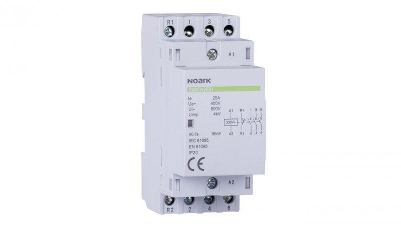 Stycznik modułowy cewka 25A 230V AC 2xNO + 2xNC TH35 instalacyjny 4-biegunowy 2-modułowy NOARK