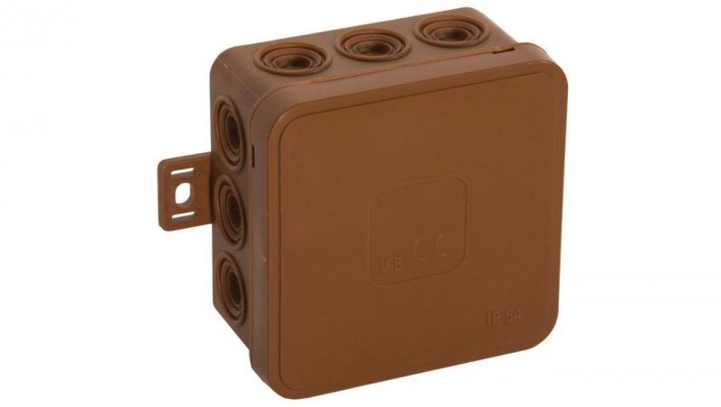 Puszka natynkowa pusta 12 wlotów VIPLAST V5 klik BRĄZOWA IP54 75x75x41mm 035-02