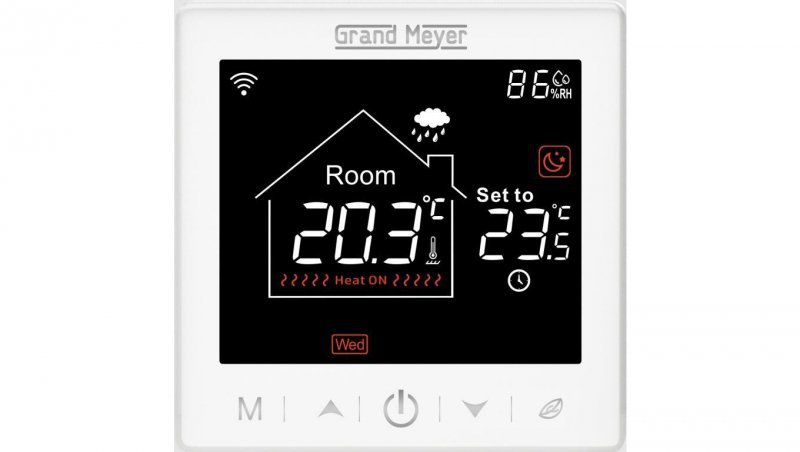 Termostat podłogowy regulator temperatury bezprzewodowy z wyświetlaczem LCD IP20 SN-10 biały GRAND MEYER