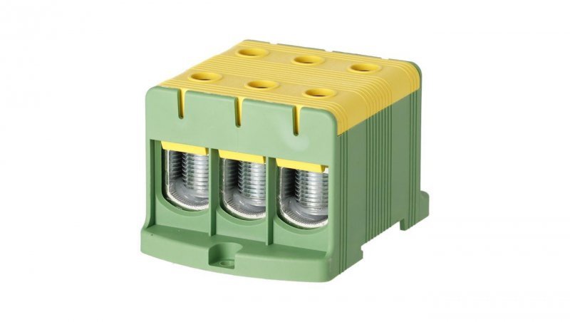 Blok rozdzielczy odgałęźny 3-polowy Al/Cu 35-150mm2 (max. 150mm2) na szynę TH35 żółto-zielony FJ-E150/3/D HEDO