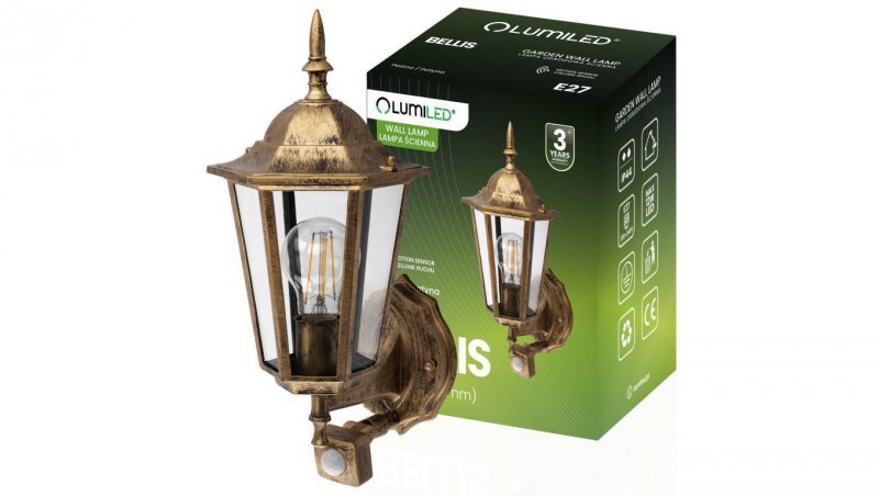 Kinkiet Elewacyjny Zewnętrzny E27 LED Latarnia Czujnik Ruchu BELLIS LUMILED