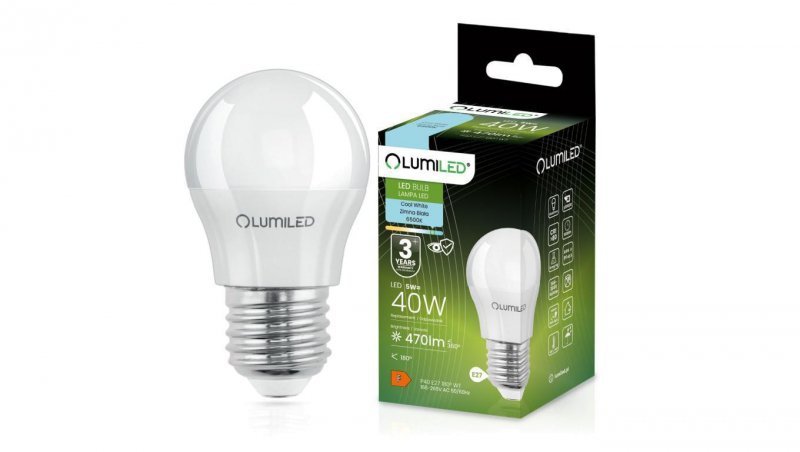 Żarówka LED E27 P40 5W = 40W 470lm 6500K Zimna 180 Lumiled