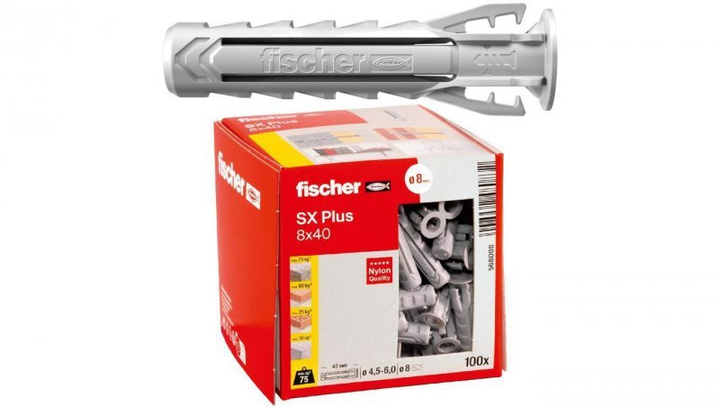 Kołki rozporowe uniwersalne SX Plus 8x40mm do wszystkich pełnych materiałów FISCHER 100szt