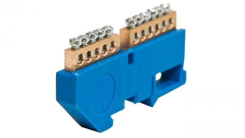 Listwa zaciskowa zerowa 5 x 10mm2 + 6 x 10mm2 niebieska TH 35-5B/N