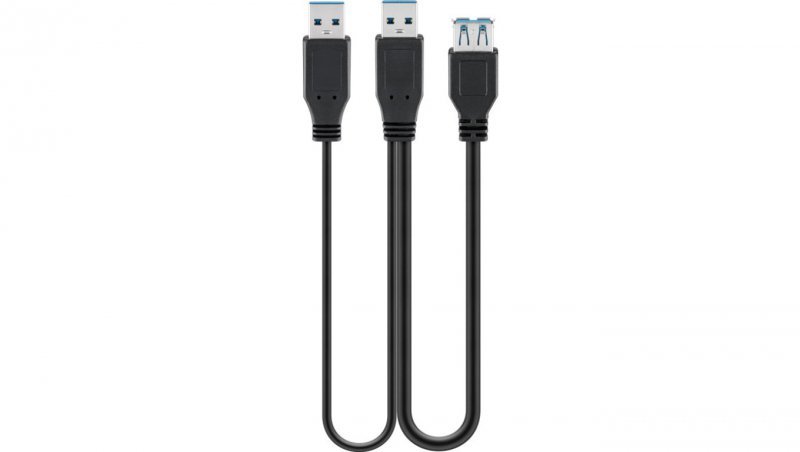 Kabel USB 3.0 Dual Power SuperSpeed, Czarny - Długość kabla 0.3 m