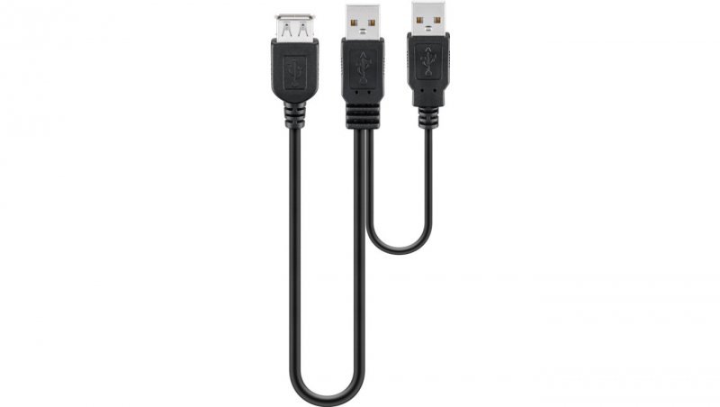 Kabel zasilający USB 2.0 Hi-Speed Dual-Power, Czarny - Długość kabla 0.3 m