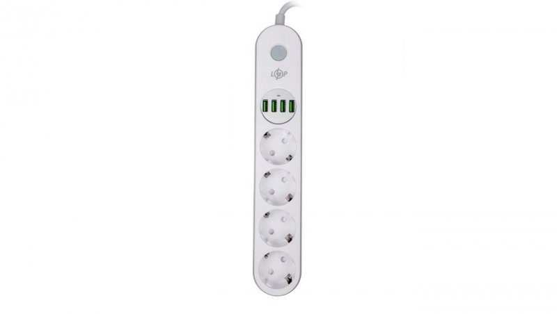 PRZEDŁUŻACZ SIECIOWY ELEKTRYCZNY 4 GNIAZDKA 4 USB 2M LP F24U4 LOGICPOWER