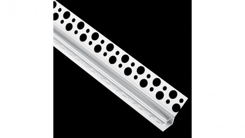 Profil Aluminiowy Podtynkowy Architektoniczny Narożny Typ W do LED Wpuszczany do Płyt KARTON / GIPS 1m + Przeźroczysty Klosz