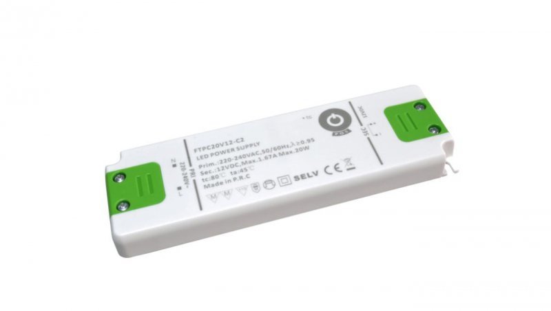 Zasilacz LED meblowy 20W 12V 1.6A slim plastikowy FTPC20V12-C2 POS Power
