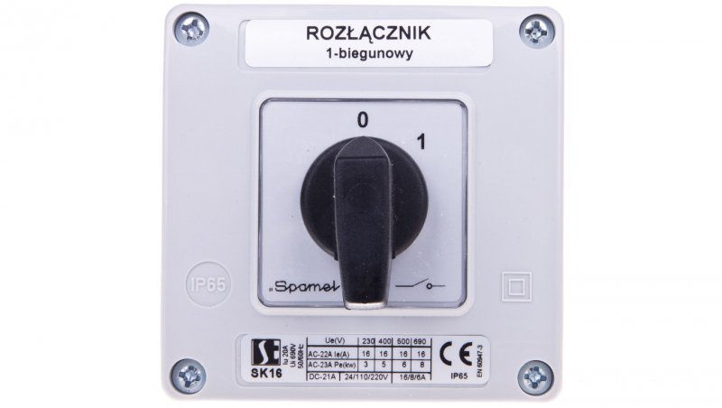 Łącznik krzywkowy 0-1 1P 16A w obudowie SK16-1.825OB11