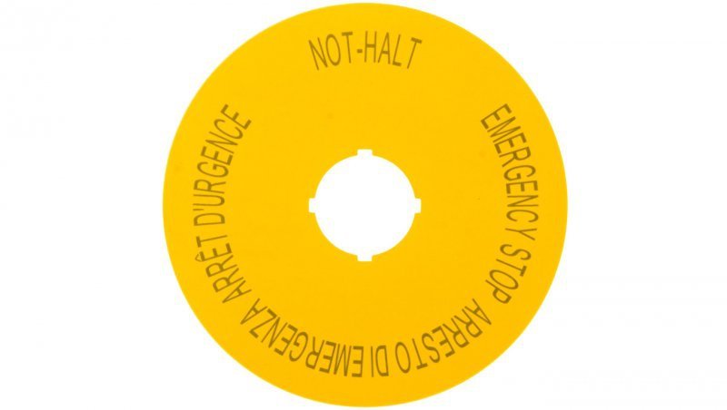 Tabliczka opisowa żółta okrągła fi90 EMERGENCY STOP M22-XAK11 121085