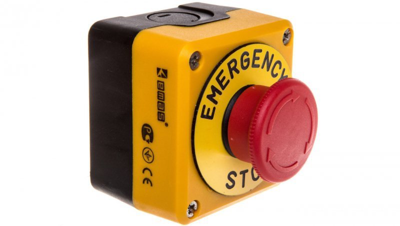 Kaseta z przyciskiem bezpieczeństwa przez obrót 1R czarno-żółta Emergency Sop IP65 T0-P1EC400E40-K