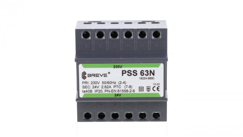 Transformator 1-fazowy modułowy PSS 63N 63VA 230/24V /na szynę/ 16024-9890