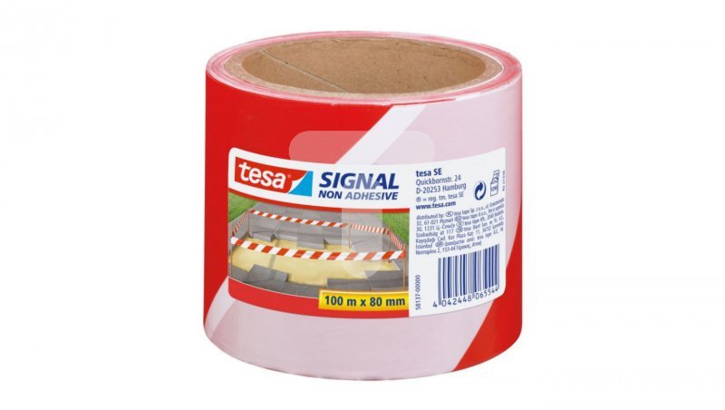 Taśma ostrzegawcza bez kleju obustronny nadruk 100m 80mm biało-czerwona 58137-00000-00