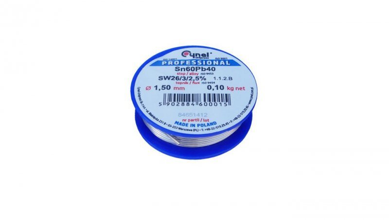 CYNEL UNIPRESS Cyna 1,50mm 100g Sn60Pb40 SW26/3/2.5 spoiwo lutownicze PROFESSIONAL