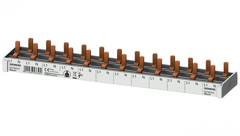 Szyna łączeniowa grzebieniowa 10mm2: 1FAZ+N 12X 5SV1/5SV6/5SY60 (1+N 1 moduł) 12 modułów nie do cięcia 5ST3674-0