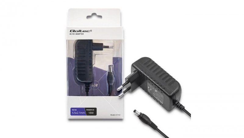 Qoltec Zasilacz wtyczkowy 18W 9V 2A 5.5*2.1