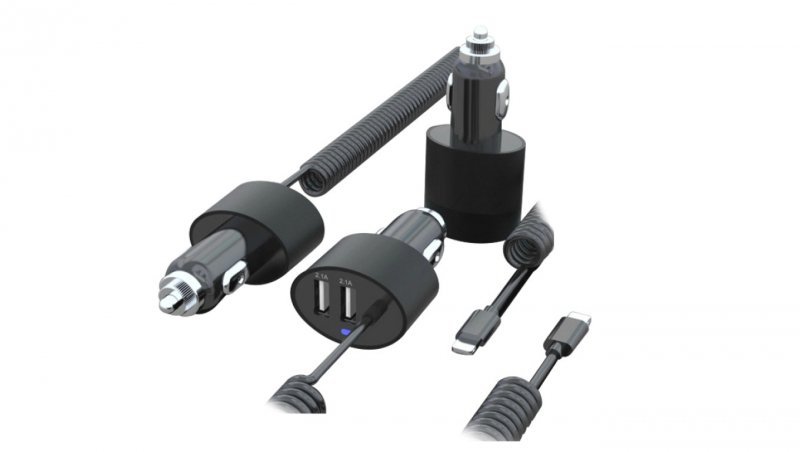 Ładowarka samochodowa 2xUSB, lightning spiralny 1.8m Maclean MCE76 5.2A MCE76