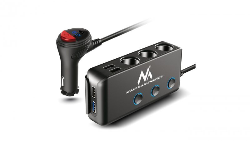 Rozdzielacz gniazda zapalniczki samochodowej Maclean MCE218, woltomierz, 3 gniazda zapalniczki, 1xQC 3.0, 3xUSB 6,8A, 1xPD 18W M