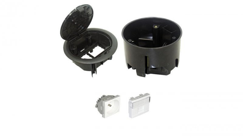 EFAPEL FLOOR BOX puszka podłogowa okrągła EFAPEL 1x gniazdo 230V z/u + 1x gniazdo RJ45 kat. 6 UTP nieekranowane