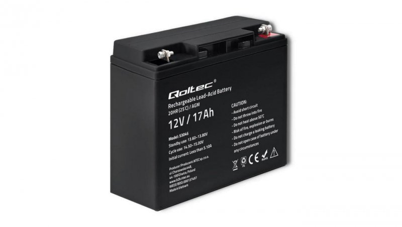 Qoltec Akumulator AGM 12V 17Ah Bezobsługowy Wydajny LongLife do UPS, skutera