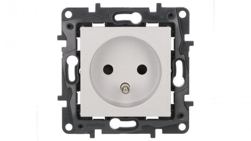 Niloe Step - gniazdo zasilające 2P+Z, zaciski automatyczne, z przesłoną- kolor aluminium 863333