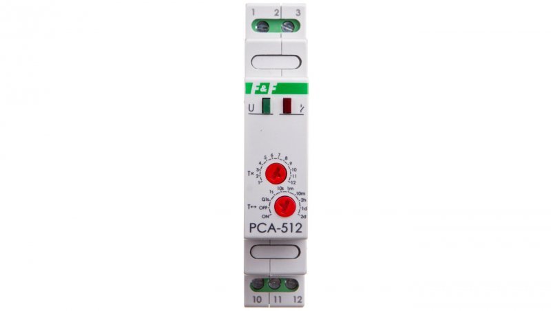 Przekaźnik czasowy 1P 10A 0,1sek-576h 24V AC/DC opóźnione wyłączenie PCA-512-24V