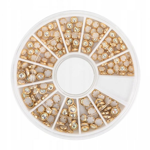 Ozdoby do paznokci karuzela z ozdobami Molly Nails perły perełki złote 