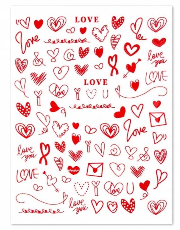 Naklejki do paznokci cienkie samoprzylepne serduszka Z-D5147 czerwone