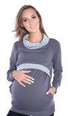 MijaCulture - 2 in 1 Maternity and Nursing Breastfeeding Warm Pullover Sweatshirt 4057/M49 Grey