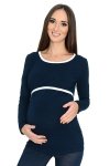 MijaCulture – 2 in1 Maternity and Nursings Long sleeve Shirt Top Soft material Mandy 9048  Navy / White