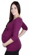MijaCulture – Elegant maternity and nursing shirt top 3/4 and long sleeve + belt 4004/M23 Purple