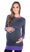 MijaCulture – 2 in1 Maternity and Nursings Long sleeve Shirt Top Soft material 9048 Graphit / Purple